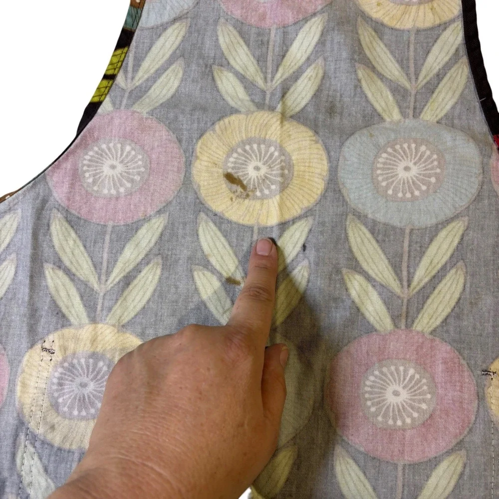 Now Designs Retro Floral Cotton Chef Apron Brown Red Yellow Blue MCM Pocket
